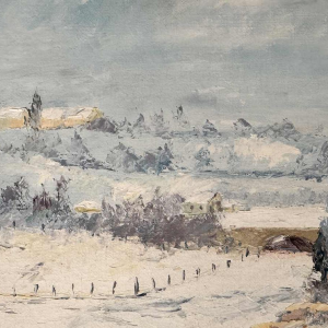 René ZIMMER "The Semois (river in Gaume) in winter (snow)" painting oil on canvas