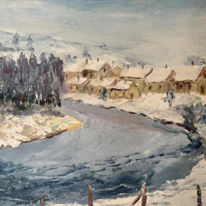René ZIMMER « La Semois (rivière en Gaume) en hiver (neige)» peinture huile sur toile