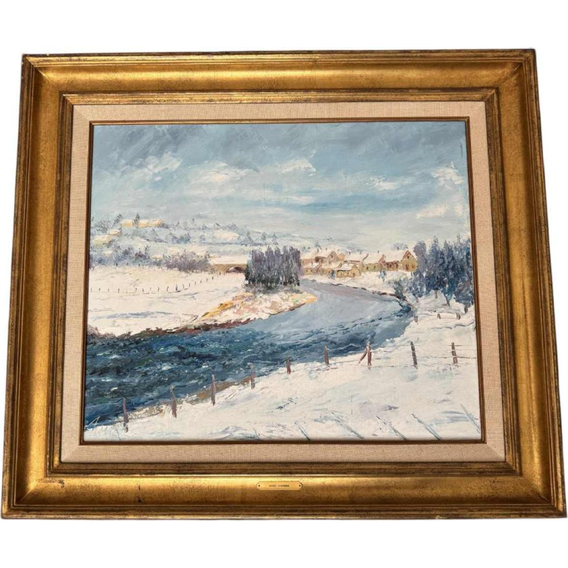 René ZIMMER « La Semois (rivière en Gaume) en hiver (neige)» peinture huile sur toile