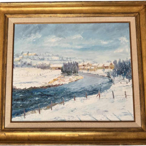 René ZIMMER "De Semois (rivier in Gaume) in de winter (sneeuw)" schilderij olieverf op doek