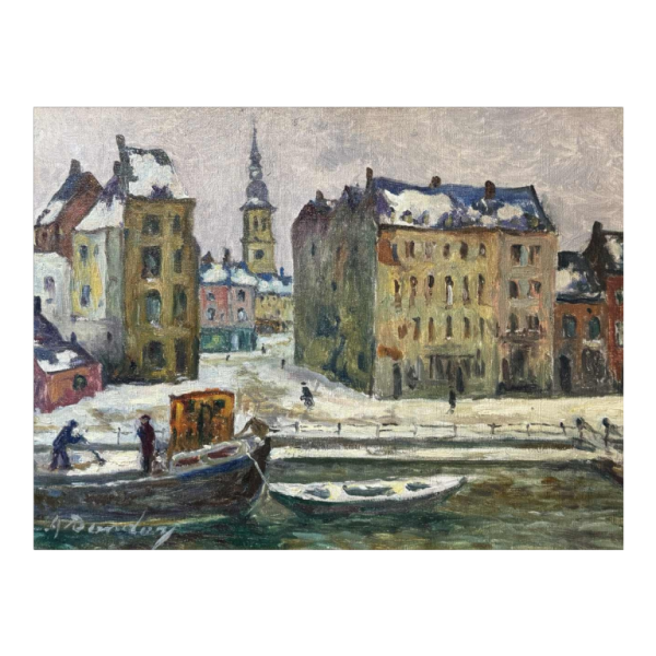 Albert DANDOY « Namur - winter 1940 » painting oil on canvas