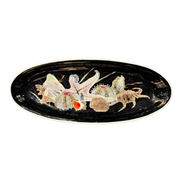 Guy TREVOUX (in Cornouaille) large ceramic dish with shellfish decoration
