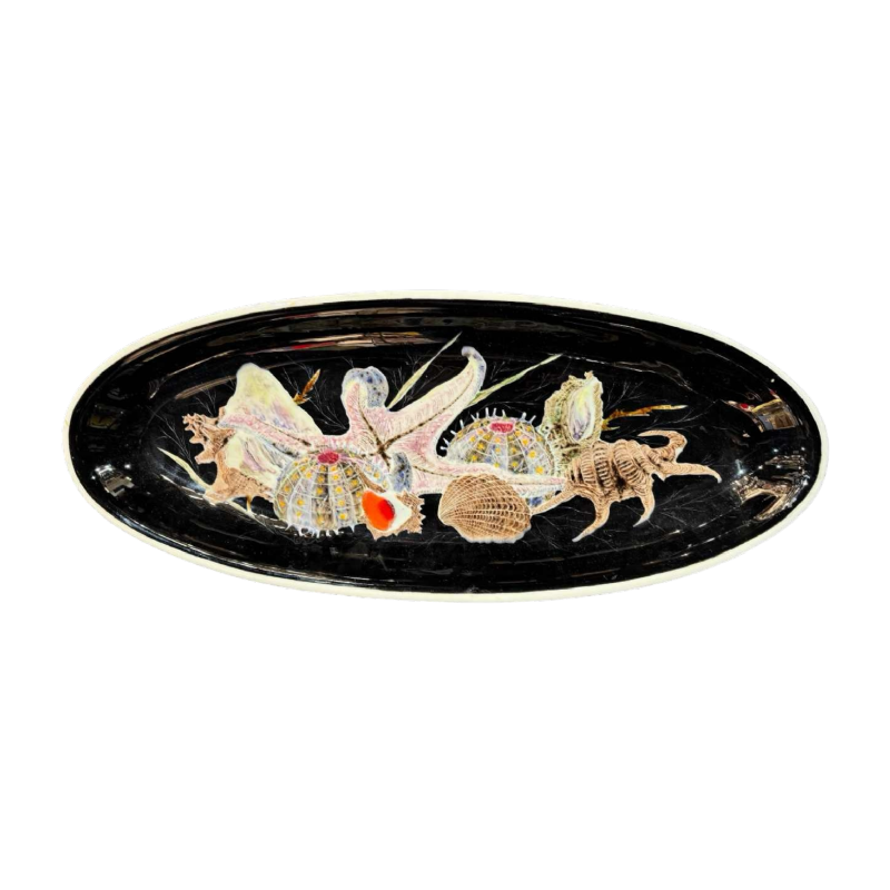 Guy TREVOUX (in Cornouaille) large ceramic dish with shellfish decoration
