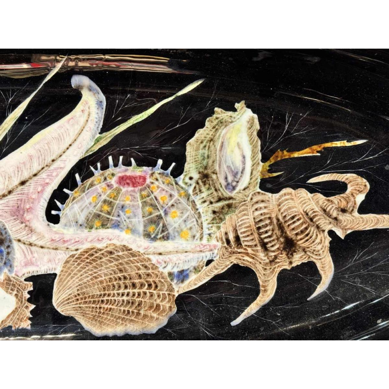 Guy TREVOUX (in Cornouaille) large ceramic dish with shellfish decoration
