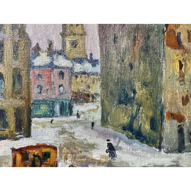 Albert DANDOY « Namur - hiver 1940 » peinture huile sur toile