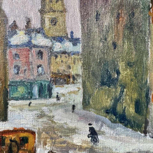 Albert DANDOY « Namur - winter 1940 » painting oil on canvas