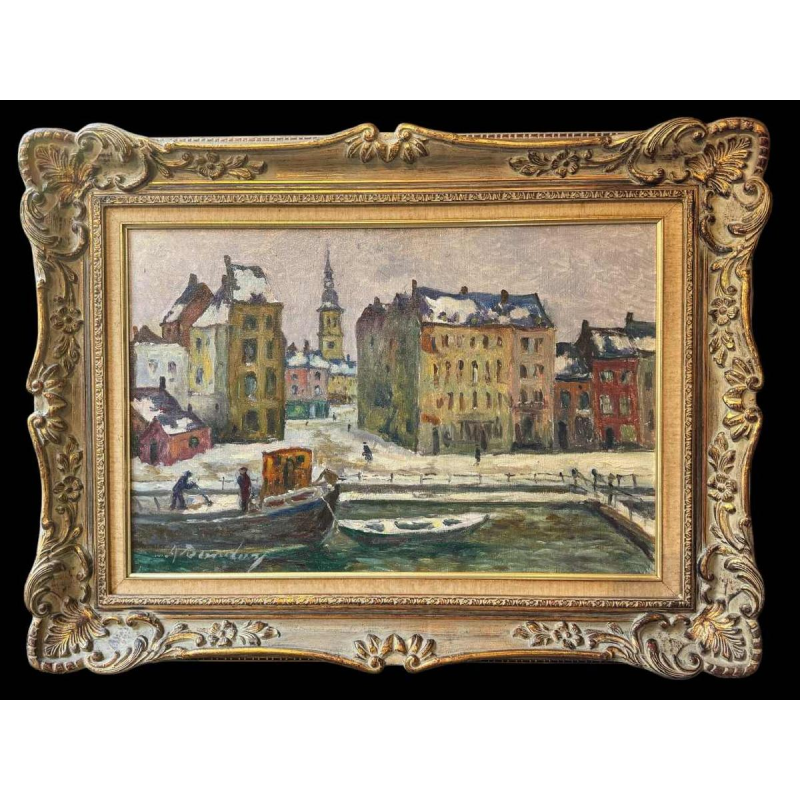 Albert DANDOY « Namur - hiver 1940 » peinture huile sur toile