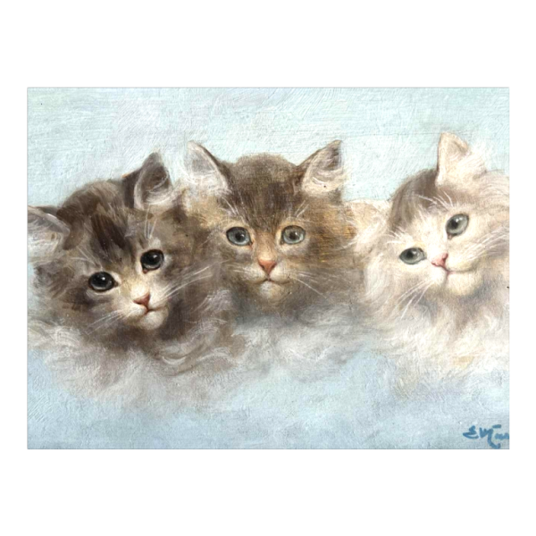 Émile Valentin CARDINAL: "The 3 kittens" oil painting on wood