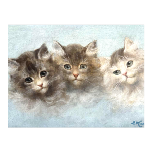 Émile Valentin CARDINAL: "The 3 kittens" oil painting on wood
