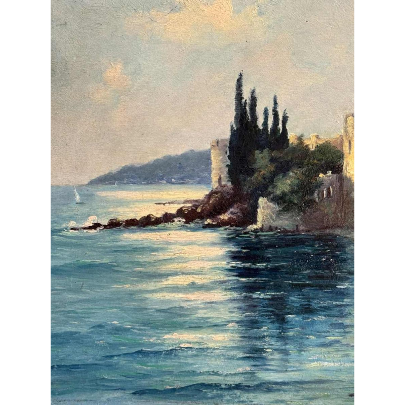 Georges BAFFERT "Mediterranean landscape 1955- Castel of Mandelieu la Napoule » oil on panel