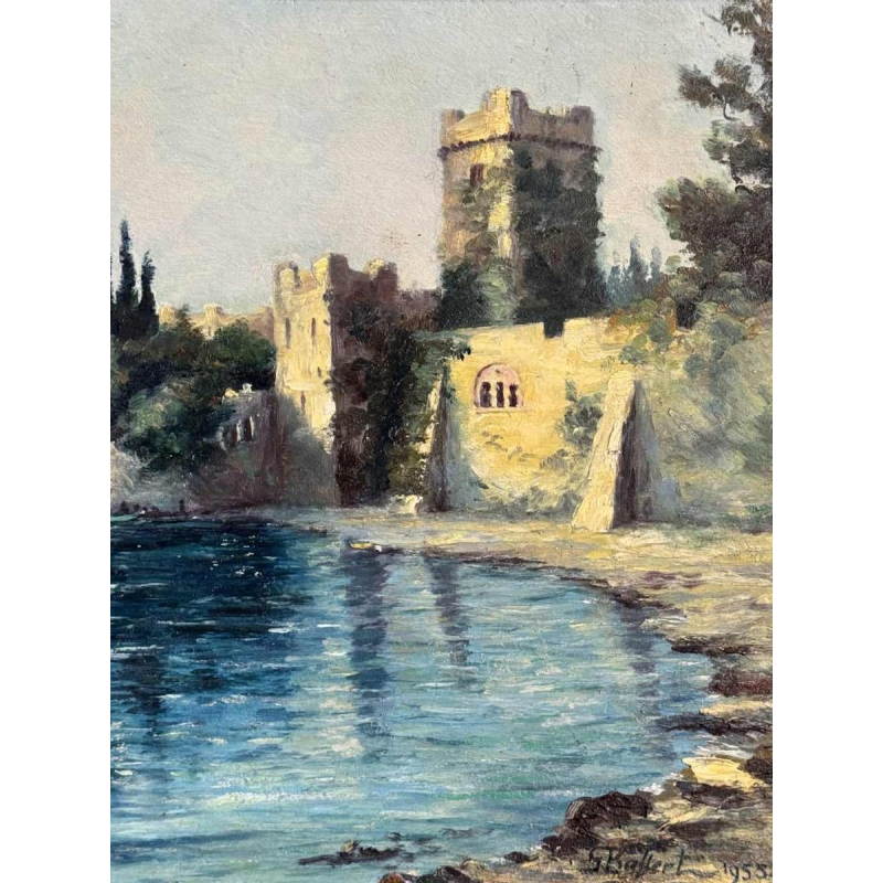 Georges BAFFERT "Mediterranean landscape 1955- Castel of Mandelieu la Napoule » oil on panel