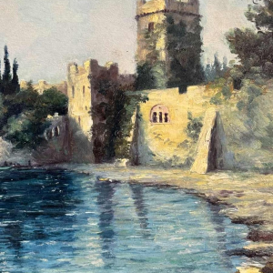 Georges BAFFERT "Mediterranean landscape 1955- Castel of Mandelieu la Napoule » oil on panel
