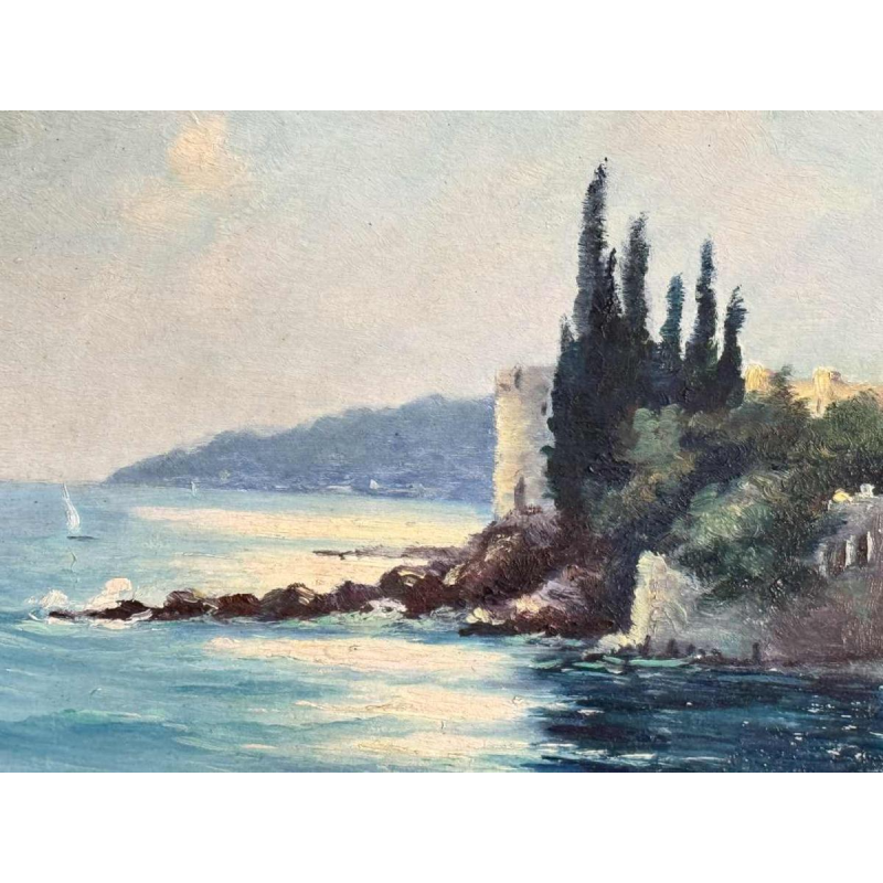 Georges BAFFERT "Paysage méditerranéen 1955 - château de Mandelieu la Napoule » huile sur panneau