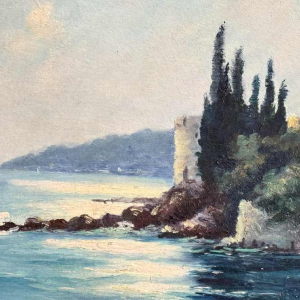 Georges BAFFERT "Paysage méditerranéen 1955 - château de Mandelieu la Napoule » huile sur panneau