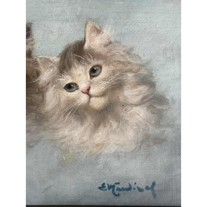 Émile Valentin CARDINAL : « Les 3 chatons » peinture huile sur bois