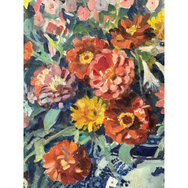 Mathilde du Monceau de Bergendael "Bouquet dans un vase en porcelaine de Chine", huile sur toile