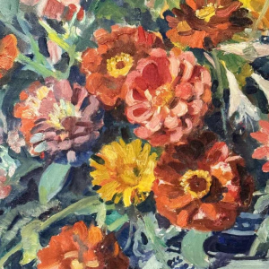 Mathilde du Monceau de Bergendael "Bouquet in a Chinese porcelain vase", oil on canvas