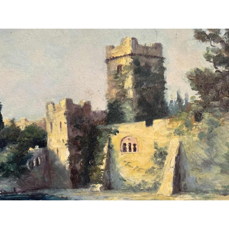 Georges BAFFERT "Paysage méditerranéen 1955 - château de Mandelieu la Napoule » huile sur panneau