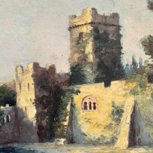 Georges BAFFERT "Paysage méditerranéen 1955 - château de Mandelieu la Napoule » huile sur panneau