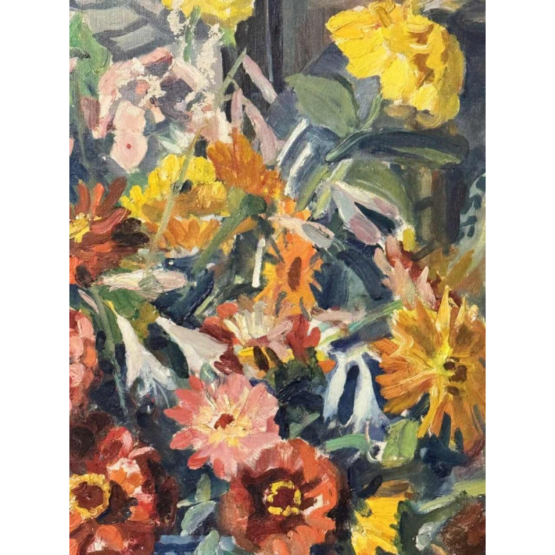 Mathilde du Monceau de Bergendael "Bouquet in a Chinese porcelain vase", oil on canvas