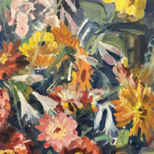 Mathilde du Monceau de Bergendael "Boeket in een porseleinen vaas", olie op doek