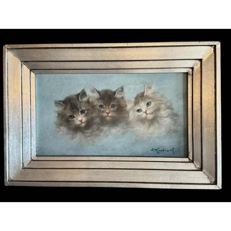 Émile Valentin CARDINAL: "The 3 kittens" oil painting on wood