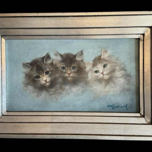 Émile Valentin CARDINAL : « Les 3 chatons » peinture huile sur bois