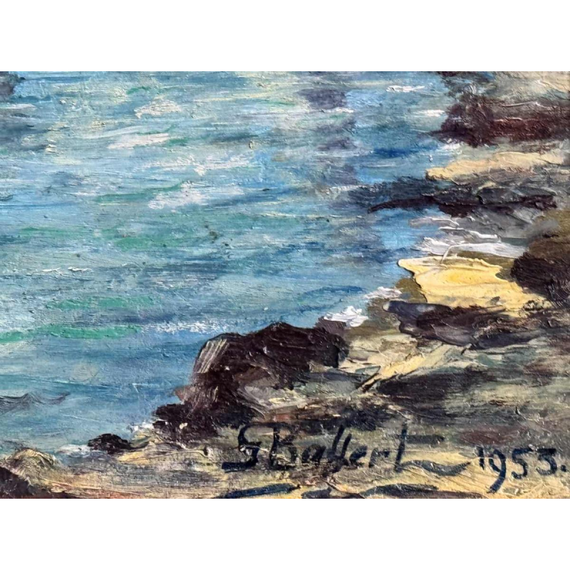 Georges BAFFERT "Paysage méditerranéen 1955 - château de Mandelieu la Napoule » huile sur panneau