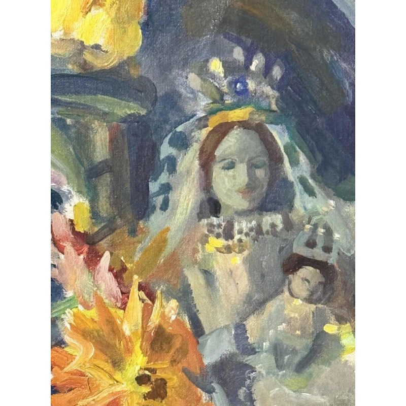 Mathilde du Monceau de Bergendael "Bouquet in a Chinese porcelain vase", oil on canvas