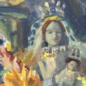 Mathilde du Monceau de Bergendael "Boeket in een porseleinen vaas", olie op doek