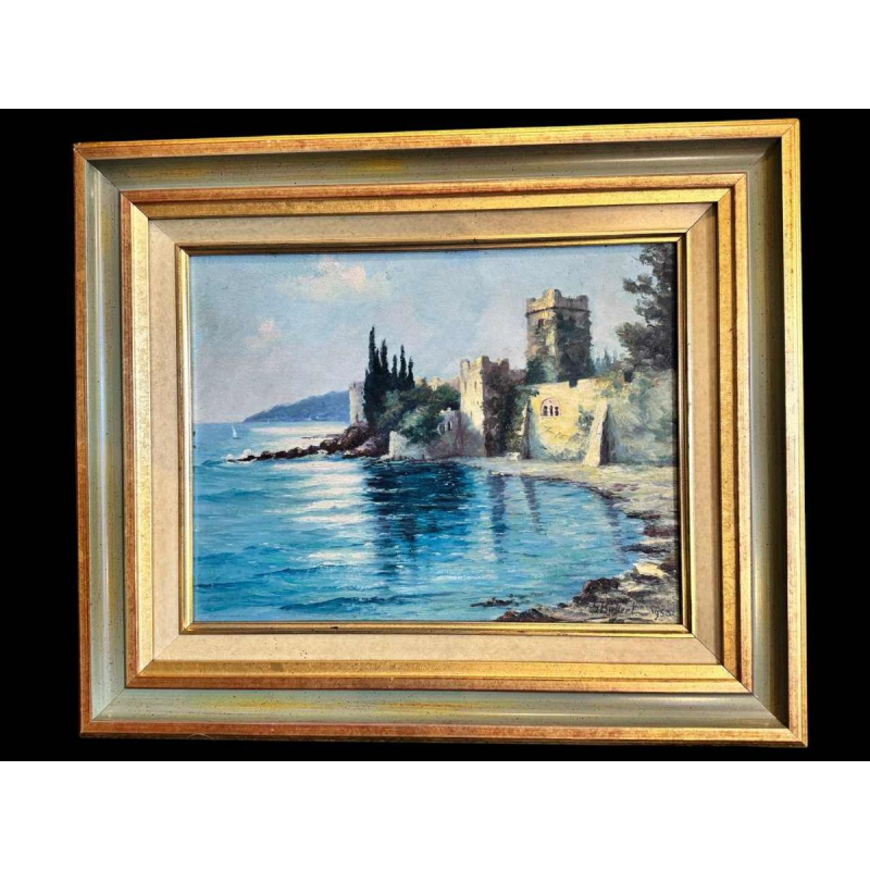 Georges BAFFERT "Mediterraan landschap 1955 - kasteel van Mandelieu la Napoule » olie op paneel