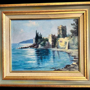 Georges BAFFERT "Paysage méditerranéen 1955 - château de Mandelieu la Napoule » huile sur panneau