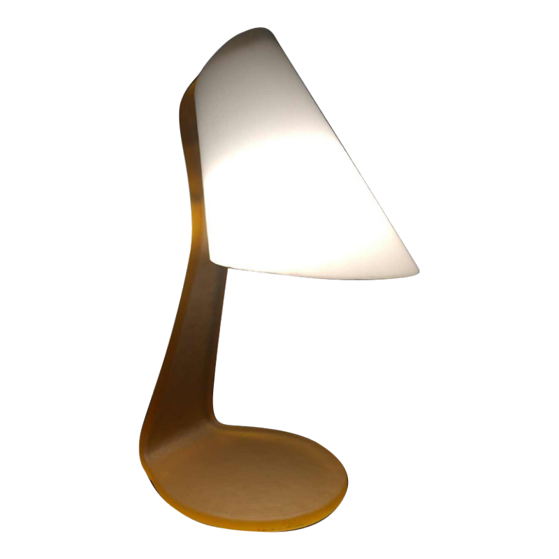 Lampe à poser / de bureau, verre opalin dépoli et laiton, circa 1970