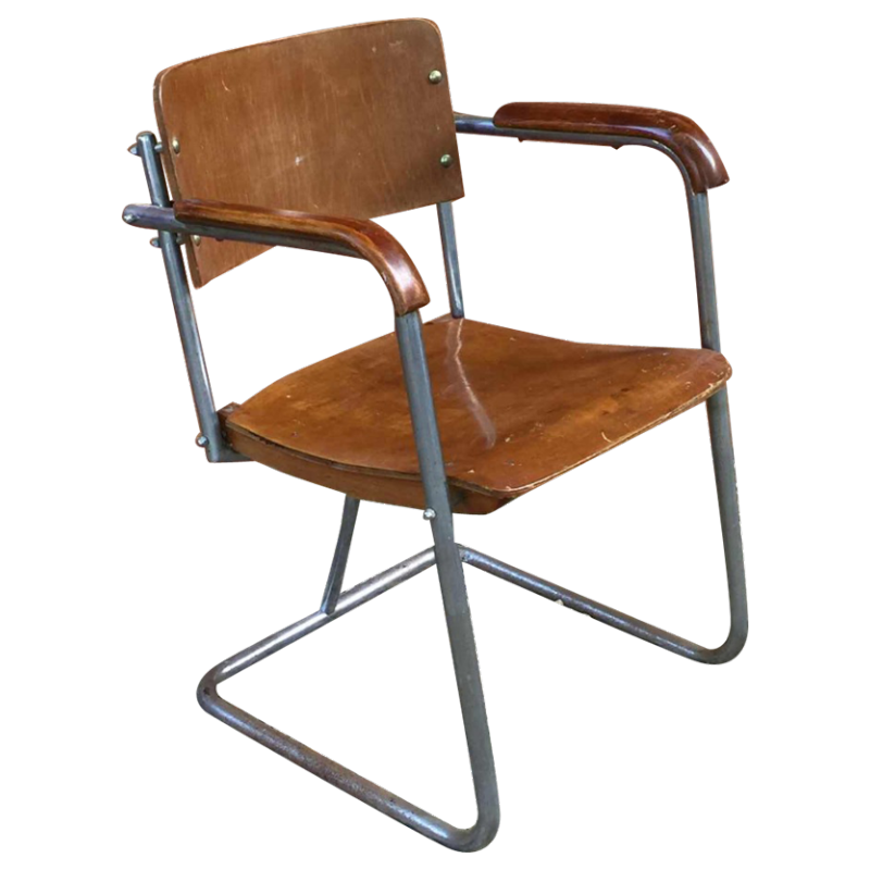 Fauteuil moderniste style Marcel Breuer, contre-plaqué, tubes acier vissés, 1930