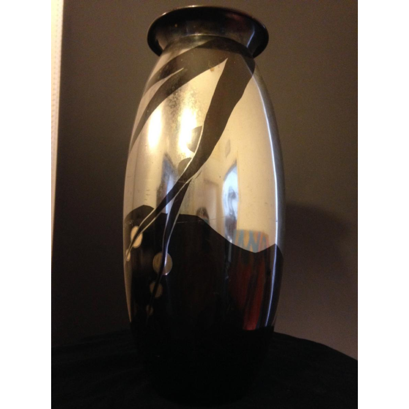 Lucien Gerfaux, Art Deco vase in copperware, animal décor with heron 1930