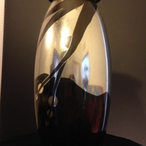 Lucien Gerfaux, Art Deco vase in copperware, animal décor with heron 1930