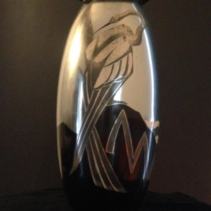Lucien Gerfaux, Art Deco vase in copperware, animal décor with heron 1930