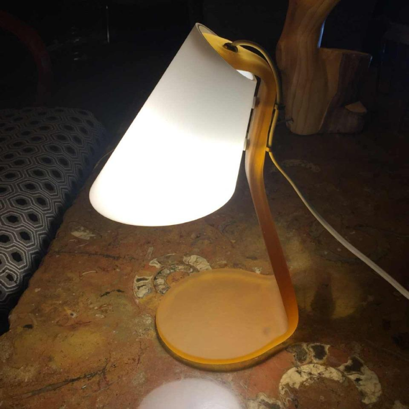 Table lamp / desk, frosted opal glass and brass, circa 1970