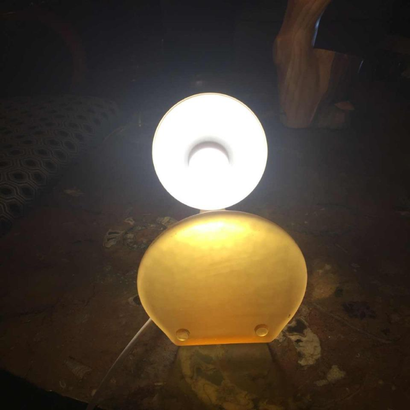 Table lamp / desk, frosted opal glass and brass, circa 1970