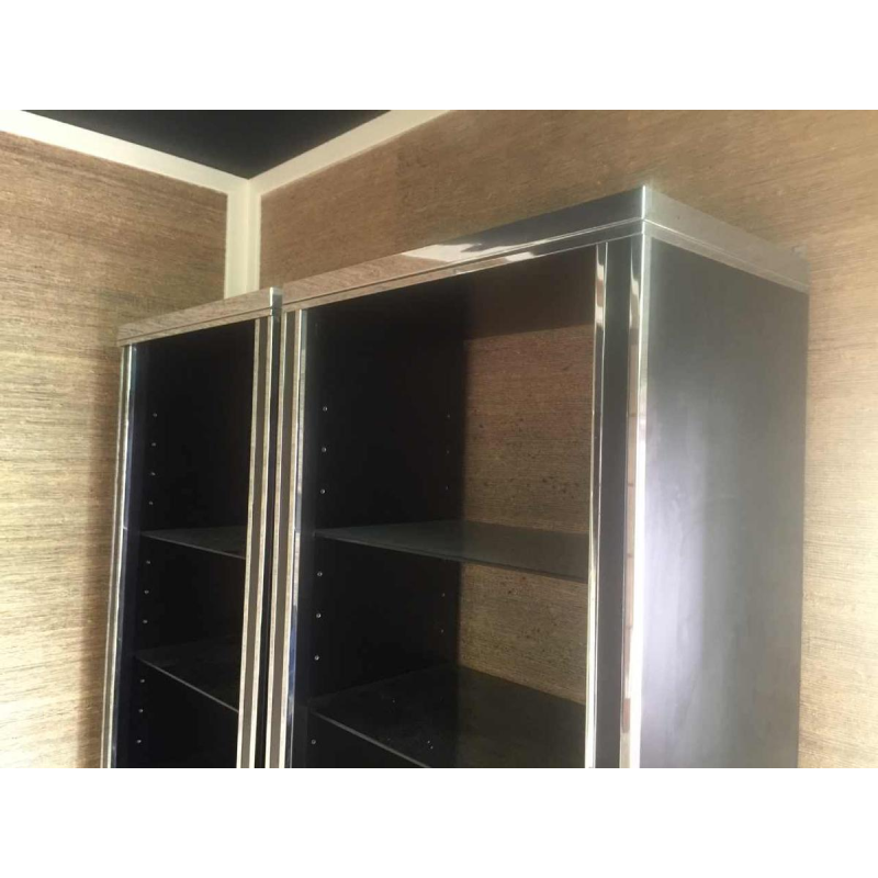 Willy Rizzo pour Mario Sabot, grande étagère bibliothèque rétroéclairée, 1970