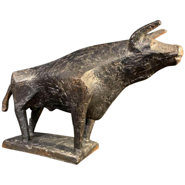 MARIO PERUGGINI, Brutalist Glazed Stoneware " Bull " animal sculpture, 1960s