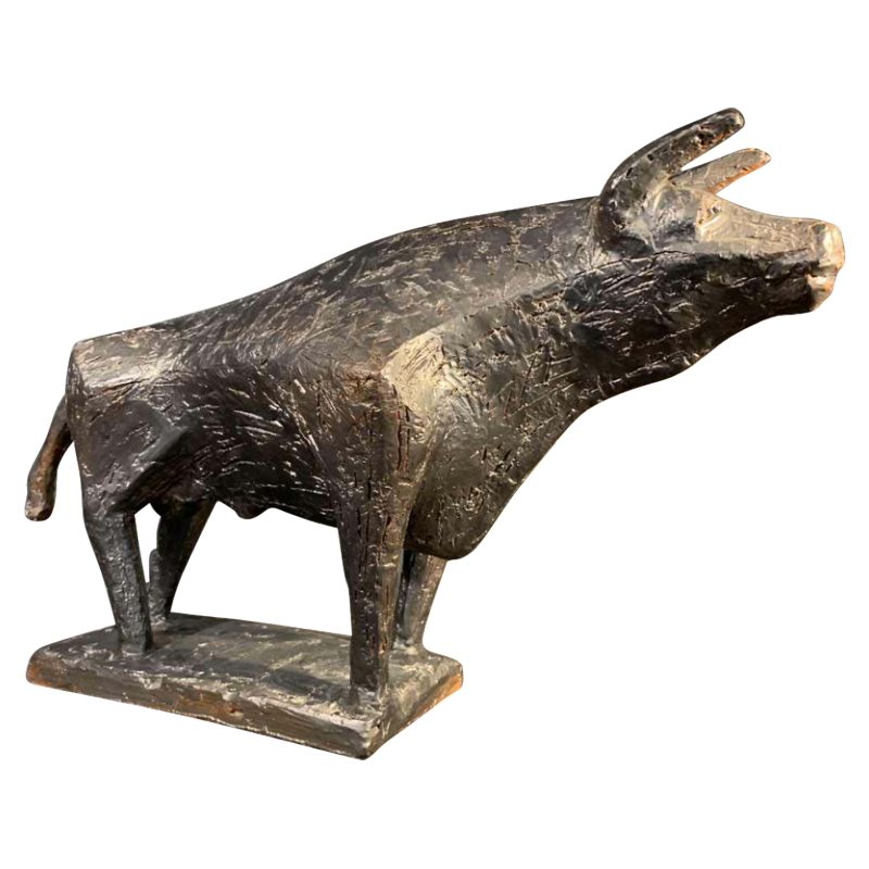 MARIO PERUGGINI, Sculpture animalière Brutaliste Taureau Céramique Grès, 1960s