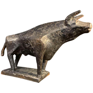 MARIO PERUGGINI, Brutalist Glazed Stoneware " Bull " animal sculpture, 1960s
