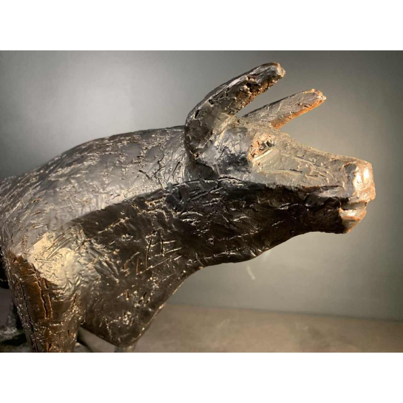 MARIO PERUGGINI, Geglazuurd Steengoed Dierlijke " Stier " Sculptuur, 1960