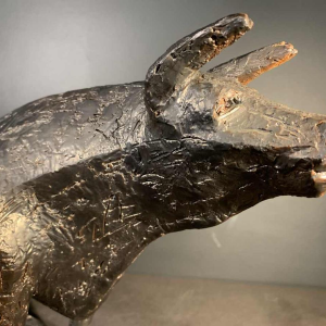 MARIO PERUGGINI, Brutalist Glazed Stoneware " Bull " animal sculpture, 1960s