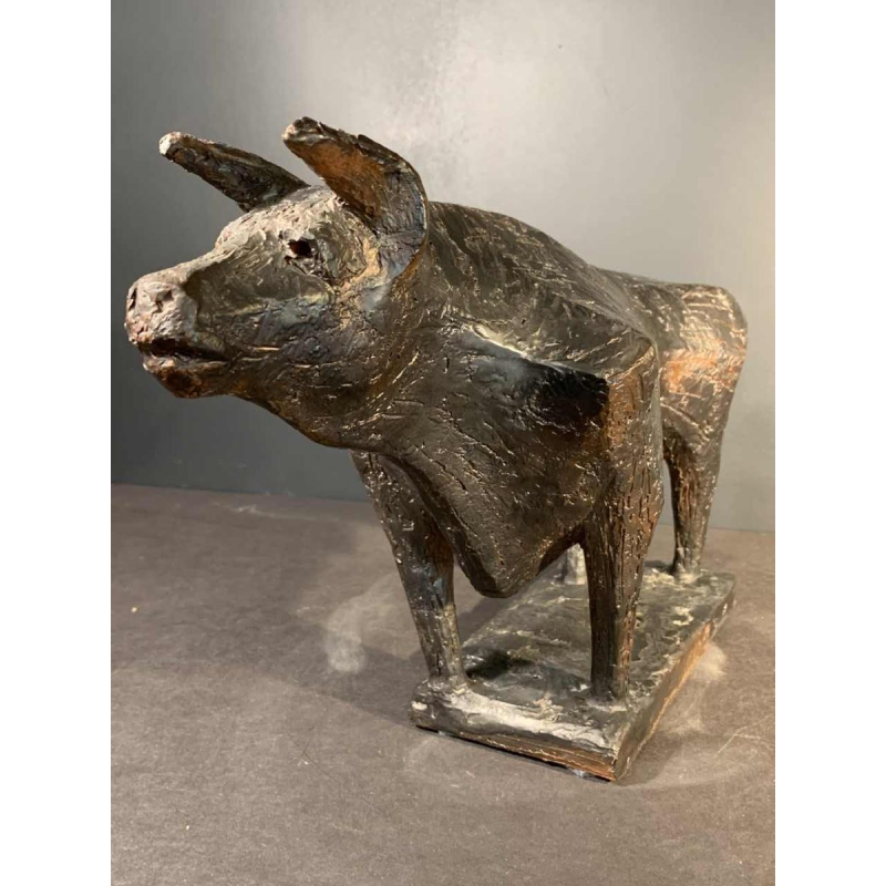 MARIO PERUGGINI, Sculpture animalière Brutaliste Taureau Céramique Grès, 1960s