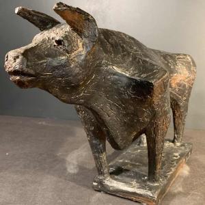 MARIO PERUGGINI, Brutalist Glazed Stoneware " Bull " animal sculpture, 1960s