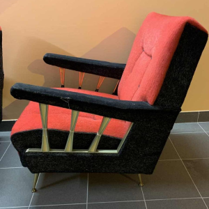 Paire de Fauteuils Clubs italiens Vintage, (usures accotoirs velour) , 1950s