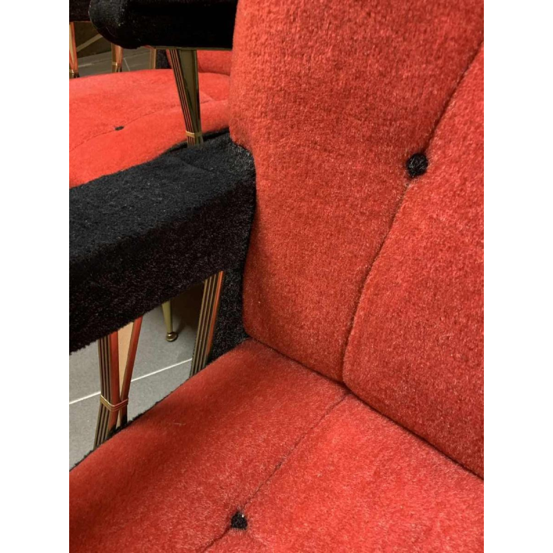 Pair of Vintage Italian Club Armchairs, (wear on velor armrests), 1950s