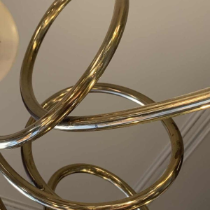 STILNOVO "Hunting Trumpets" Chandelier gilded brass & white lacquered metal 1950